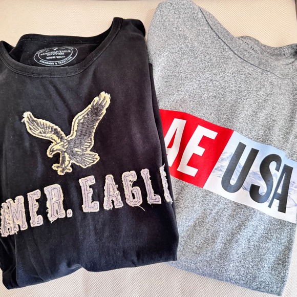American Eagle XL Long Sleeve Shirt Lot of 2 AE USA Heather Gray Black Logo Tee - Picture 10 of 10